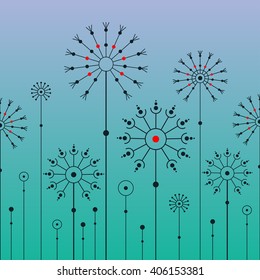 Abstract flower seamless background with dandelion. Simple design. Blue background. Vector illustration.