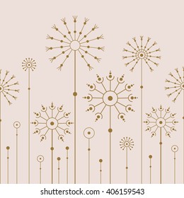 Abstract flower seamless background with gold dandelion. Simple design. Vector illustration.
