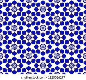 Abstract flower seamless background, porcelain pattern decor, cute Chinaware background, blue and white floral backdrop for design floor, wallpaper, tile, texture, fabric, paper, vector illustration