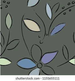 Abstract flower seamless pattern background. Hand drawing. Vector.