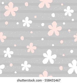 Abstract flower seamless pattern background. Handmade flower isolated on grey for card, invitation, album, sketch book, scrapbook, holiday wrapping paper, textile fabric, garment etc