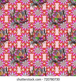 Abstract flower seamless pattern background. Vector pattern. Cute Floral pattern in the small flower. Vector illustration. On red, neutral and violet colors.
