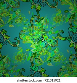 Abstract flower seamless pattern background. On green, blue and black colors. Vector pattern. Vector illustration. Cute Floral pattern in the small flower.