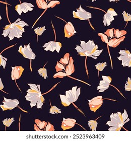 Abstract flower seamless Pattern black background