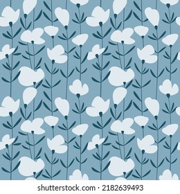 Abstract flower seamless pattern. Blue floral vector illustration. Summer holiday backdrop. Wallpaper, background, fabric, textile, print, wrapping paper or package design.
