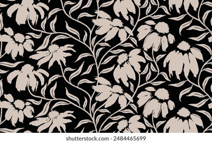 Abstract flower seamless pattern. brush texture.