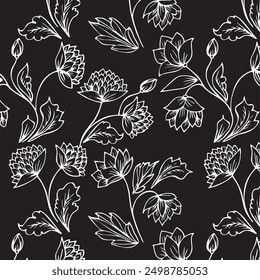 Abstract flower seamless pattern. brush texture. silhouette summer seamless pattern modern vector.
