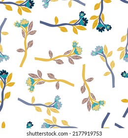 Abstract flower seamless pattern. Creative floral wallpaper. Naive art style. Hand drawn plants endless backdrop. Design for fabric, textile print, wrapping paper, cover. Vector illustration