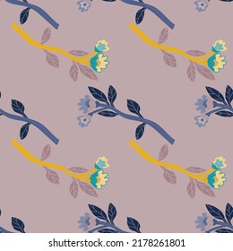 Abstract flower seamless pattern. Creative floral wallpaper. Naive art style. Hand drawn plants endless backdrop. Design for fabric, textile print, wrapping paper, cover. Vector illustration
