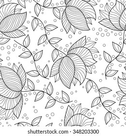 Abstract flower seamless pattern. Cute floral monochrome background.