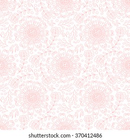 Abstract flower seamless pattern. Cute floral pink background. Sweet doodle flowers and leafs