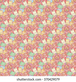 Abstract flower seamless pattern. Cute floral colorful background. Sweet doodle flowers and leafs