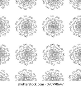 Abstract flower seamless pattern. Cute floral black and white background