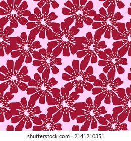 Patrón abstracto de flor sin soldadura. Fondo de manzanilla roja decorativo. Textura de diseño de naturaleza repetida para impresión, tela, papel de envoltura, moda, interior, papel pintado, tejido. Ilustración vectorial.