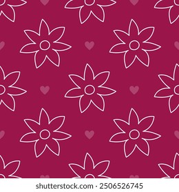 Abstract flower seamless pattern design. Simple cute seamless floral pattern with maroon background.