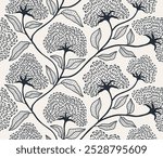 Abstract flower seamless pattern with dotted style. flower and leaves background.