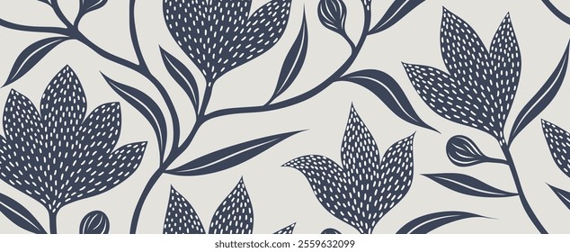 Abstract flower seamless pattern with dotted style. flower and leaves background.
