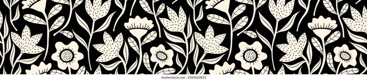 Abstract flower seamless pattern with dotted style. flower and leaves background.
