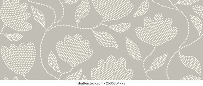 Abstract flower seamless pattern with dotted style. flower and leaves background.