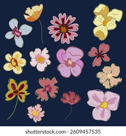 Abstract flower seamless pattern with dotted style. flower and leaves background.