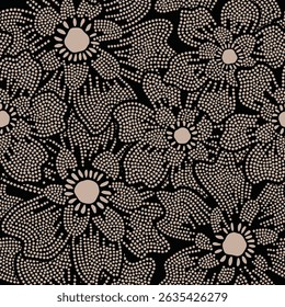 Abstract flower seamless pattern with dotted style. flower and leaves background.