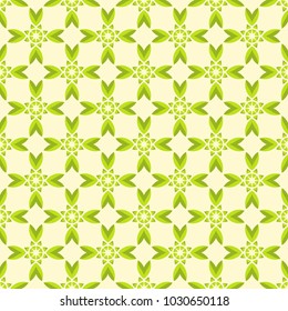 Abstract flower seamless pattern. Green color. Repeating geometric flowers. Flat design. Simple vector background.