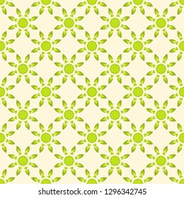 Abstract flower seamless pattern. Green color. Repeating geometric stylized flowers. Flat design. Simple vector background.