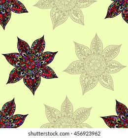 Abstract flower seamless pattern. Hand drawn oriental pattern