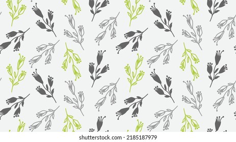 Abstract flower seamless pattern with leaves and dots. Doodle cute black and white background. Sweet summer monochrome simple print.