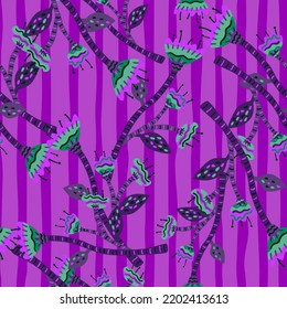Abstract flower seamless pattern in naive art style. Beautiful floral wallpaper. Cute plants endless backdrop. Design for fabric, textile print, wrapping paper, cover. Vector illustration