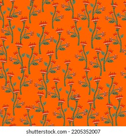 Abstrakte Blumen nahtloses Muster im naiven Kunststil. Schöne Tapete mit Blumen. Geruchte Pflanzen unendlicher Hintergrund. Design für Gewebe, Stoffdruck, Wickelpapier, Deckel. Vektorgrafik