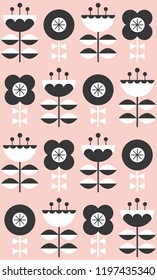 Abstract flower seamless pattern. Nordic style. Vector illustration.