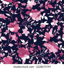 abstract flower seamless pattern on navy background