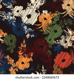 abstract flower seamless pattern on maroon background