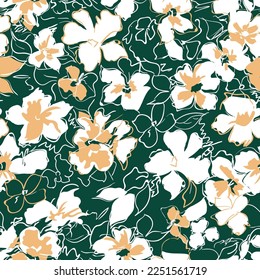 abstract flower seamless pattern on green background