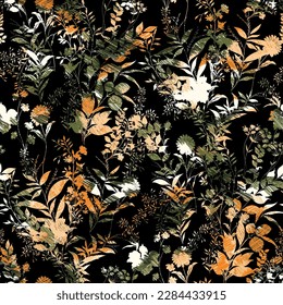 abstract flower seamless pattern on black background