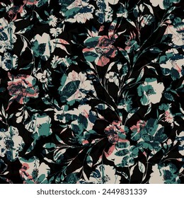 abstract flower seamless pattern on black background