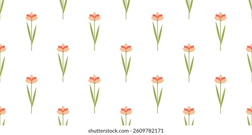 Abstract flower seamless pattern on white background. Pretty floral background for print. Flat minimalist design.