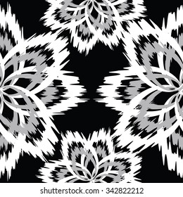 Abstract flower seamless pattern on black background