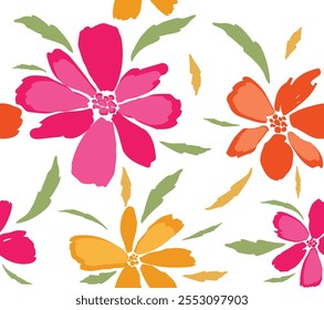 Abstract flower seamless pattern. Flower patter. flowers hand-drawn, Floral brush strokes seamless pattern, Abstract black ink flowers paint brush and strokes, Hand drawn watercolour flowers and leave