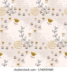 Abstract flower seamless pattern in pink and gold soft color. Can use for print, template, fabric, presentation, textile, banner, poster, wallpaper, digital paper.