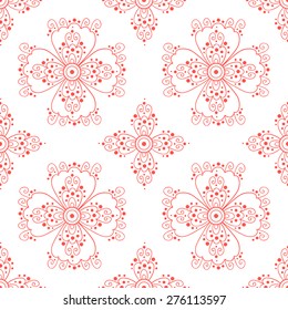 Abstract flower seamless pattern with swirls and dots. Pink lined print