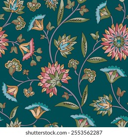 Abstract Flower, Seamless Pattern, Traditional Flower, Wallpaper, illustration, Dijital print