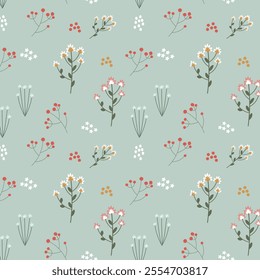 Abstract flower seamless pattern, vector hand-drawn botanical element, doodle floral background, minimal botanical art, cute basic nature shapes wallpaper.