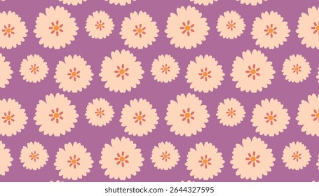 Abstract flower seamless pattern, Vector illustration hand-drawn botanical floral element, Doodle flower background, Cute polka flowers wallpaper.