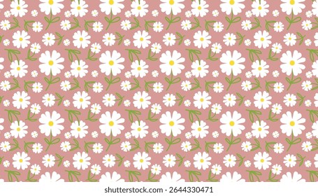 Abstract flower seamless pattern, Vector illustration botanical element, Doodle floral background, Cute polka flowers wallpaper.