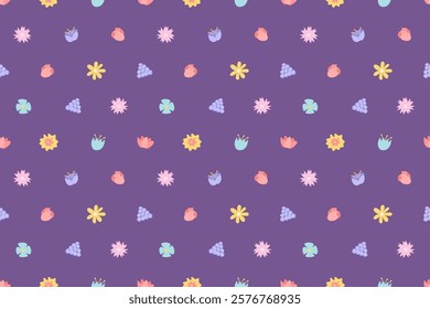 Abstract flower seamless pattern. Seamless pattern with wild flowers on dark background. Nature floral background in vintage style. Spring decoration texture, drawing print. Cover, print, textile