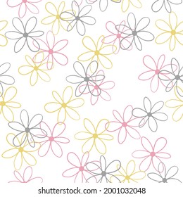 Abstract flower seamless summer pattern on white background.