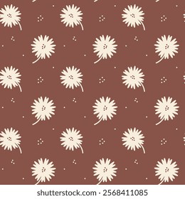 Abstract flower shape background. Simply floral print for kitchen textile. Botany seamless pattern in warm brown color. Vector illustration