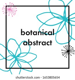 abstract flower shape. blue with black. for logos, design, postcards, patterns, ornaments. isolated element on white background. framed text template